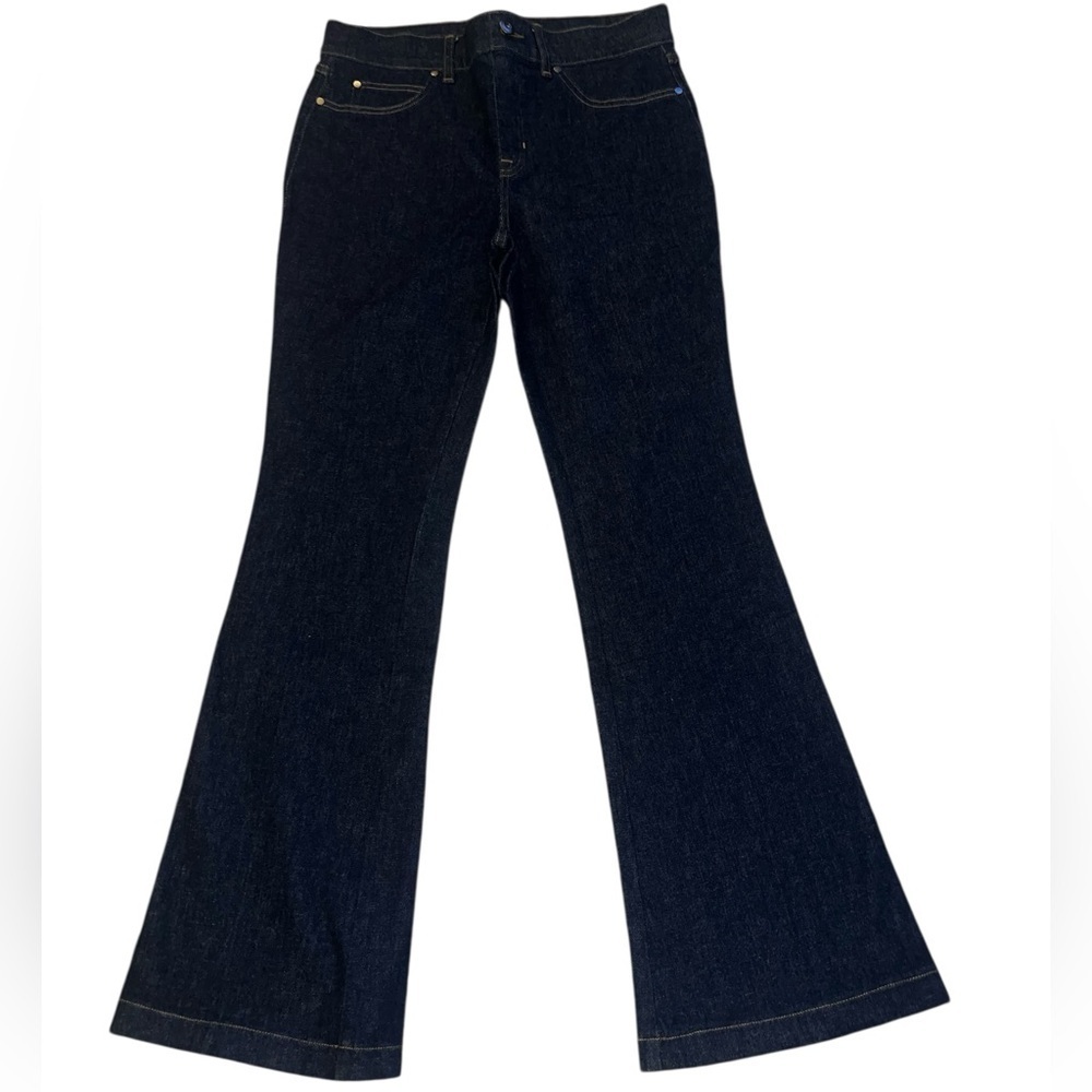 EUC SPANX Dark Wash High Waist Flare Jeans Large Regular Shaping Denim Normcore